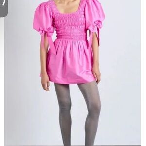 NWT Damson Madder Lauren Pink Puff Sleeve Mini Dress size 8 unlined bow detail
